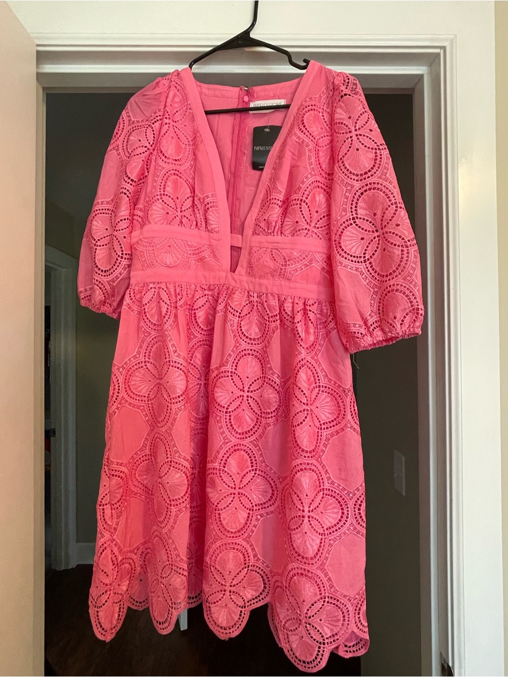 Impressions Pink Lace Detail Dress